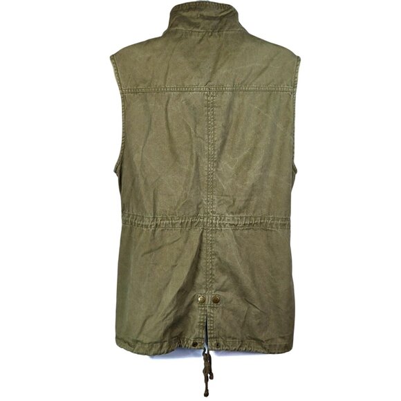 Per Se Army Green Cargo Vest Adjustable Waist Sleeveless Full-Zip Womens Sz Lg - Picture 2 of 10